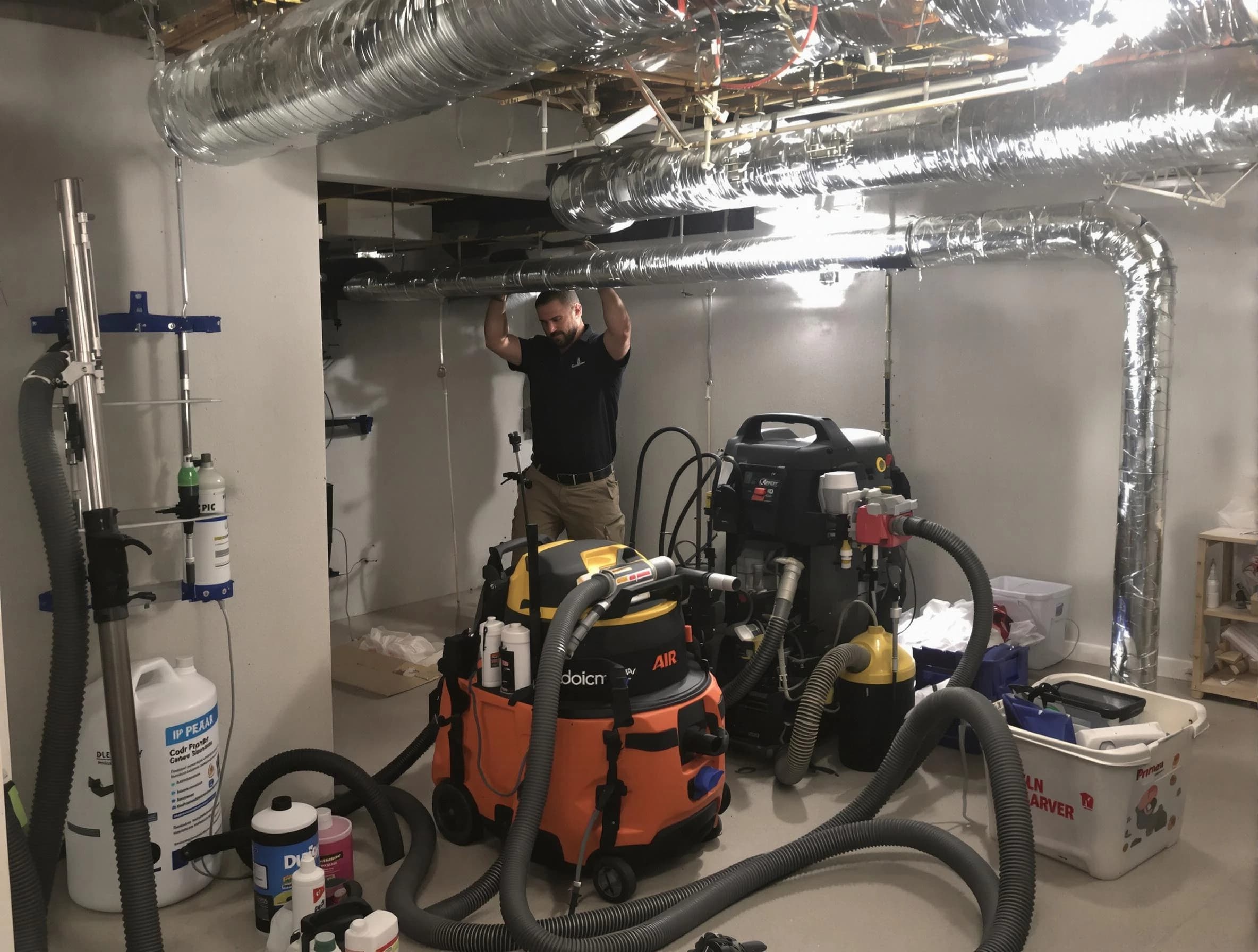 Scottsdale Air Duct Cleaning specialist performing professional mold removal from air ducts using safety equipment in Scottsdale